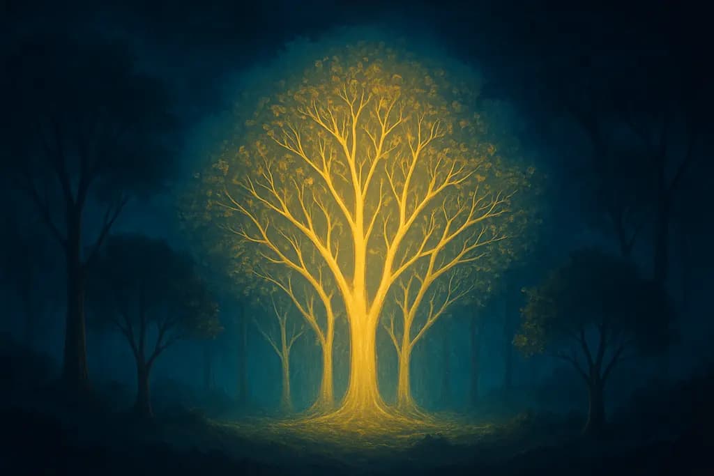 Dream illustration: Glowing forest or luminous trees