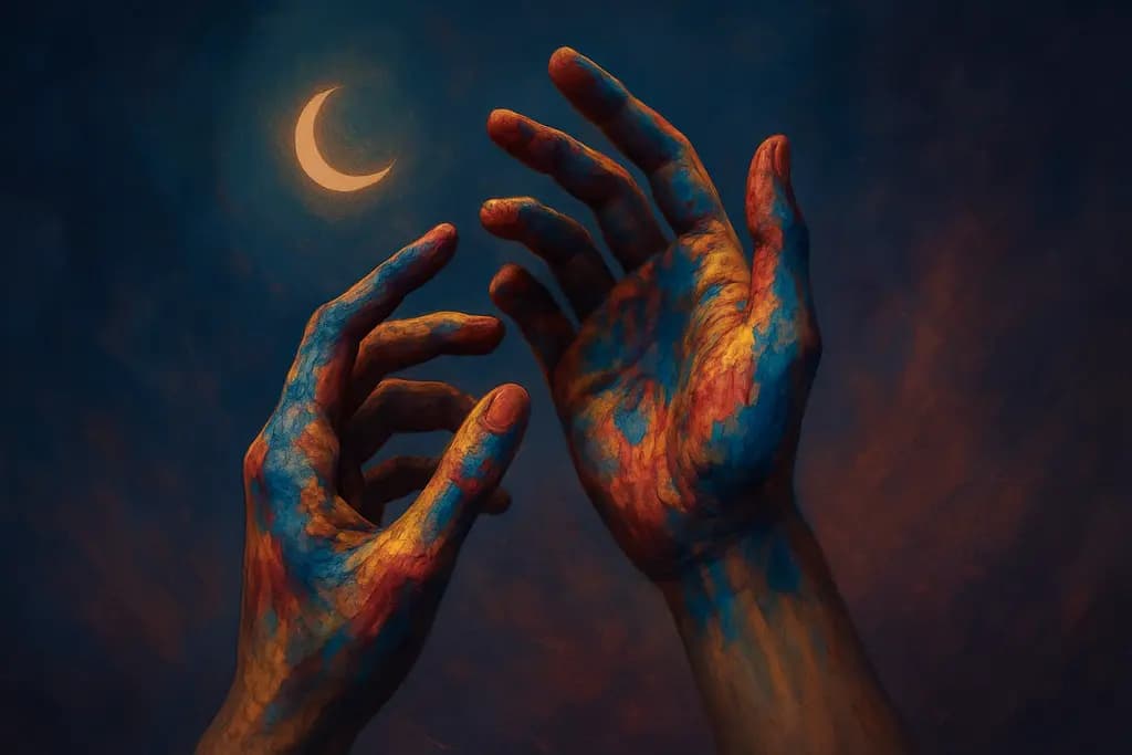 Dream illustration: Hands covered in paint