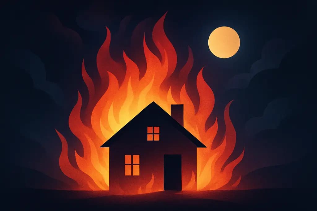 Dream illustration: Home on fire