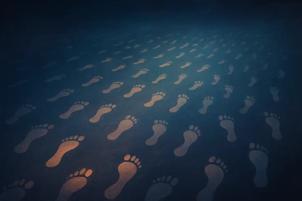 Dream illustration: hundreds of footsteps with no one visible