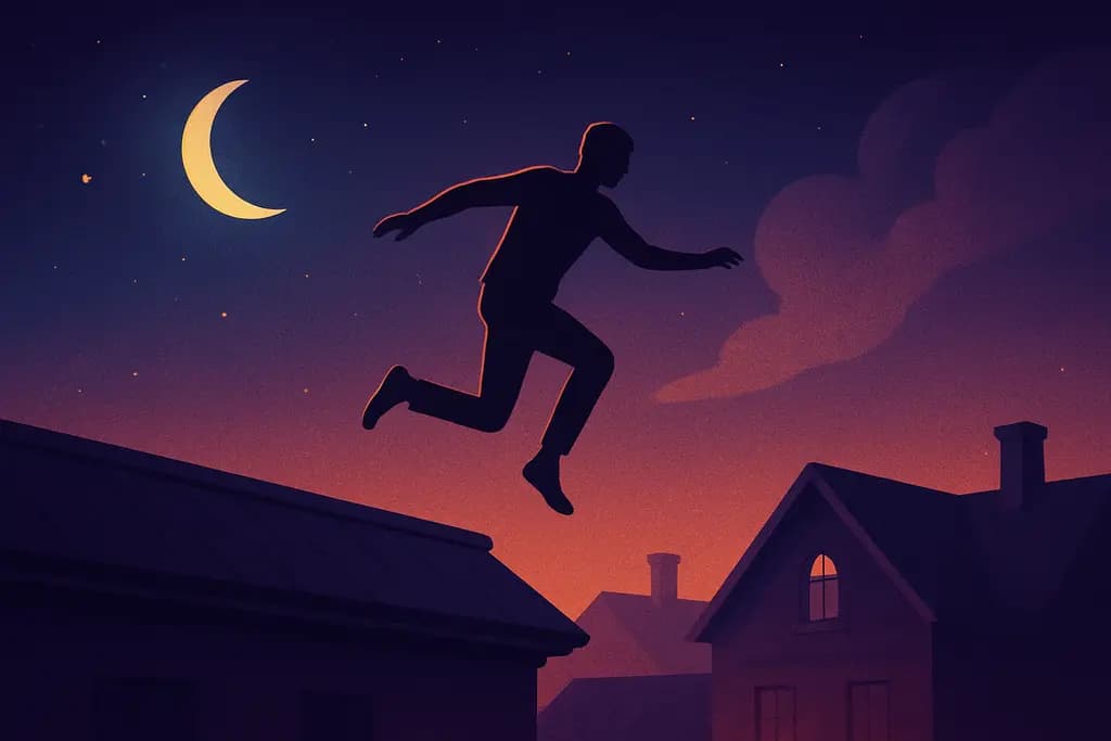 Dream illustration: Jumping off a familiar rooftop (voluntarily)