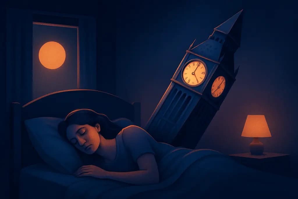 Dream illustration: leaning clock tower in bed dream