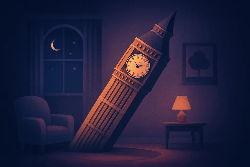 Dream illustration: leaning clock tower in house dream meaning