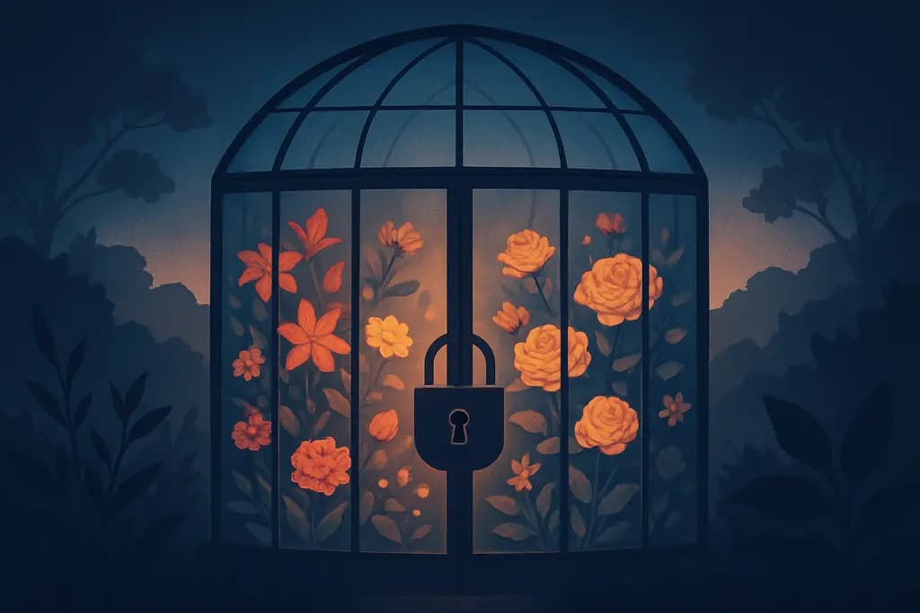 Dream illustration: Locked greenhouse full of blooms