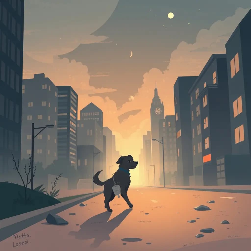 Dream illustration: Lost pet roaming city