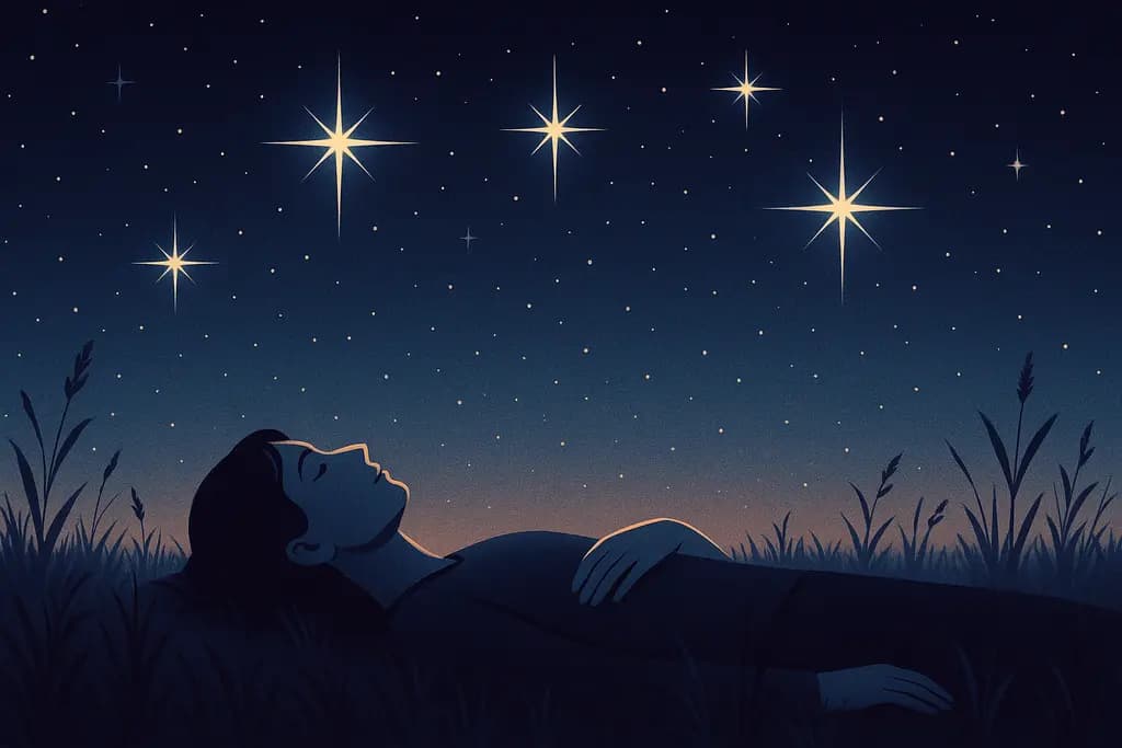 Dream illustration: Lying back in a field beneath unusually bright stars