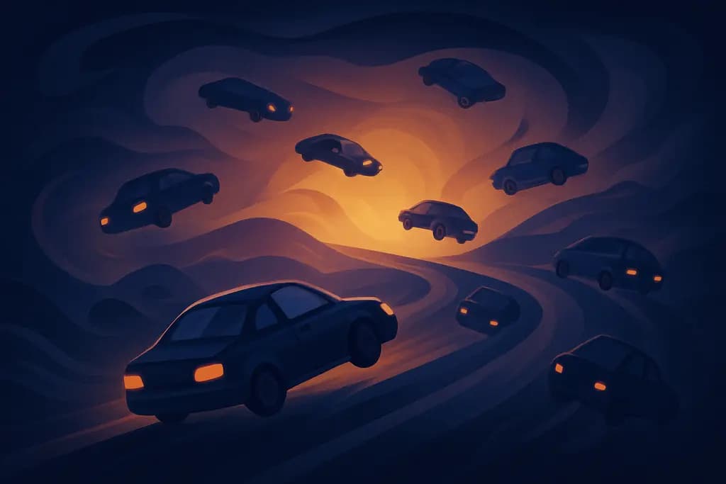 Dream illustration: many cars driving out of control dream