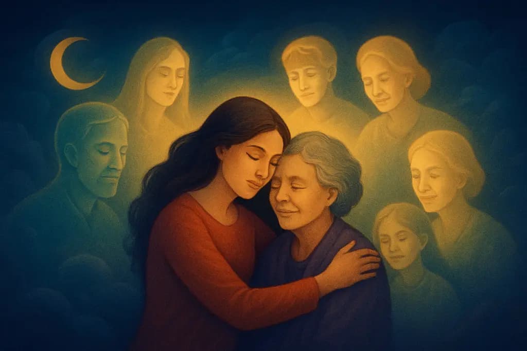 Dream illustration: many deceased loved ones reuniting with me