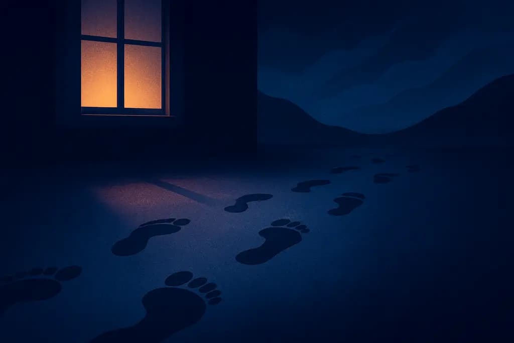 Dream illustration: many footsteps with no one visible outside