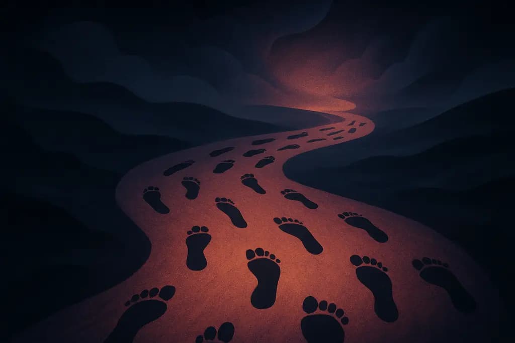 Dream illustration: many footsteps with no one visible