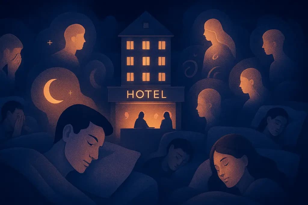 Dream illustration: many guests staying in a hotel dream