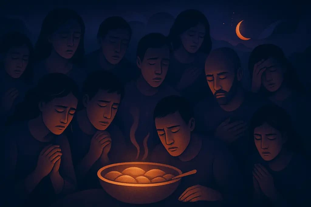 Dream illustration: many people being hungry in a dream