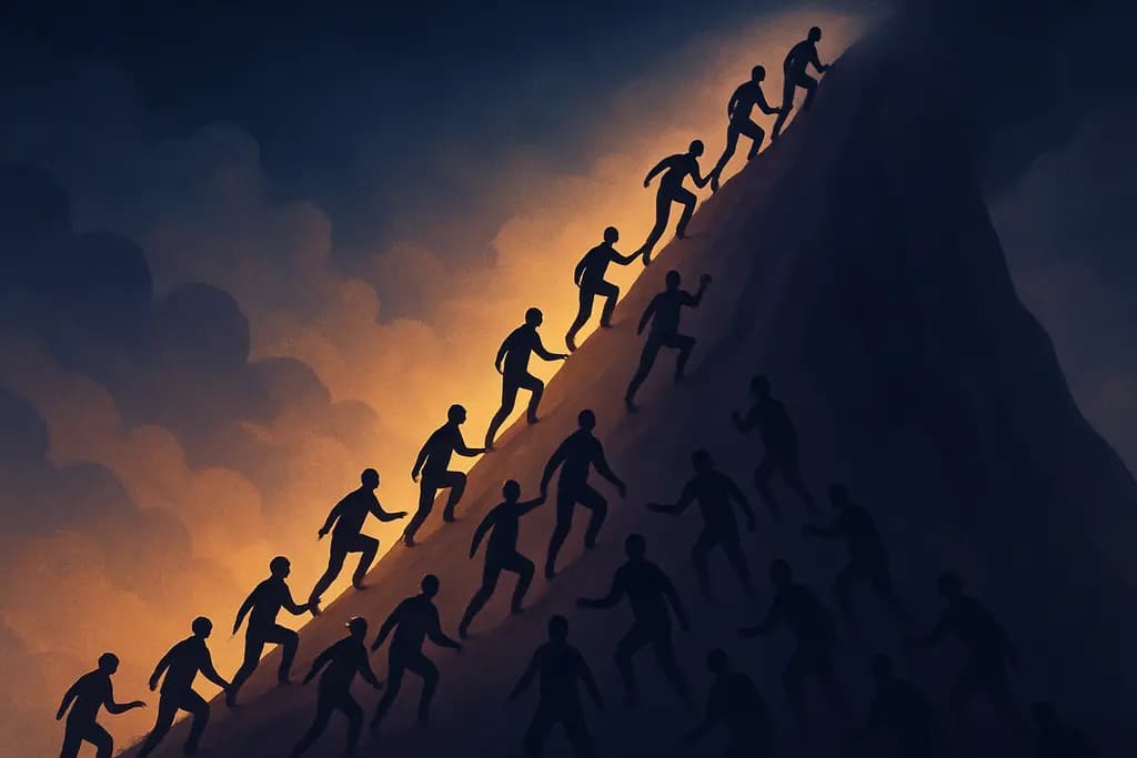 Dream illustration: many people climbing with no top in sight