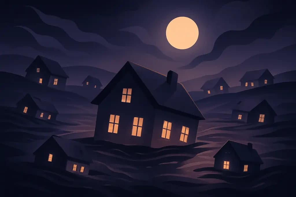 Dream illustration: many sinking houses