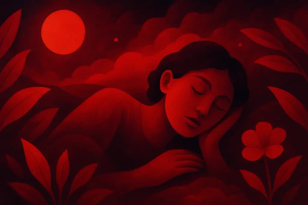 Dream illustration: many vivid red all around in dream