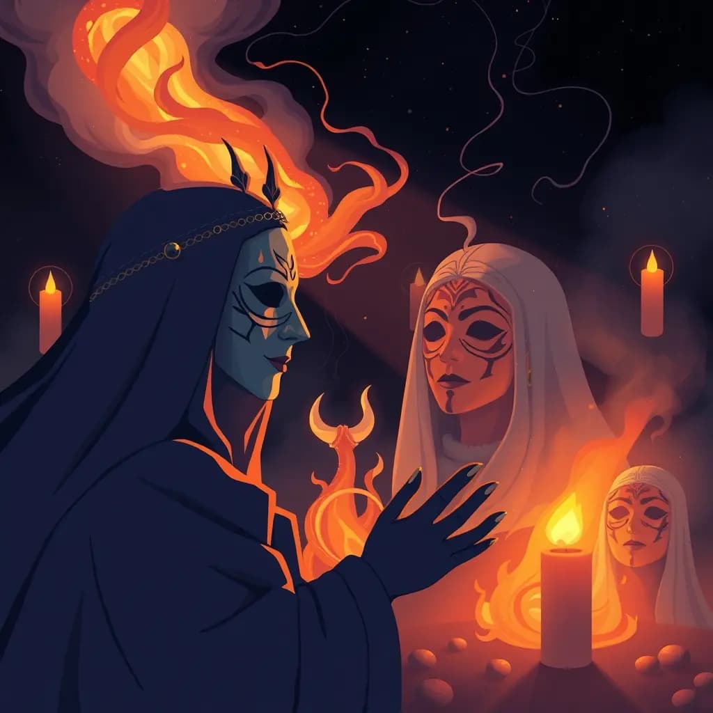 Dream illustration: Masked ritual where masks melt