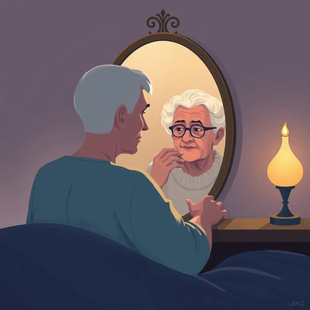 Dream illustration: Mirror shows older parent