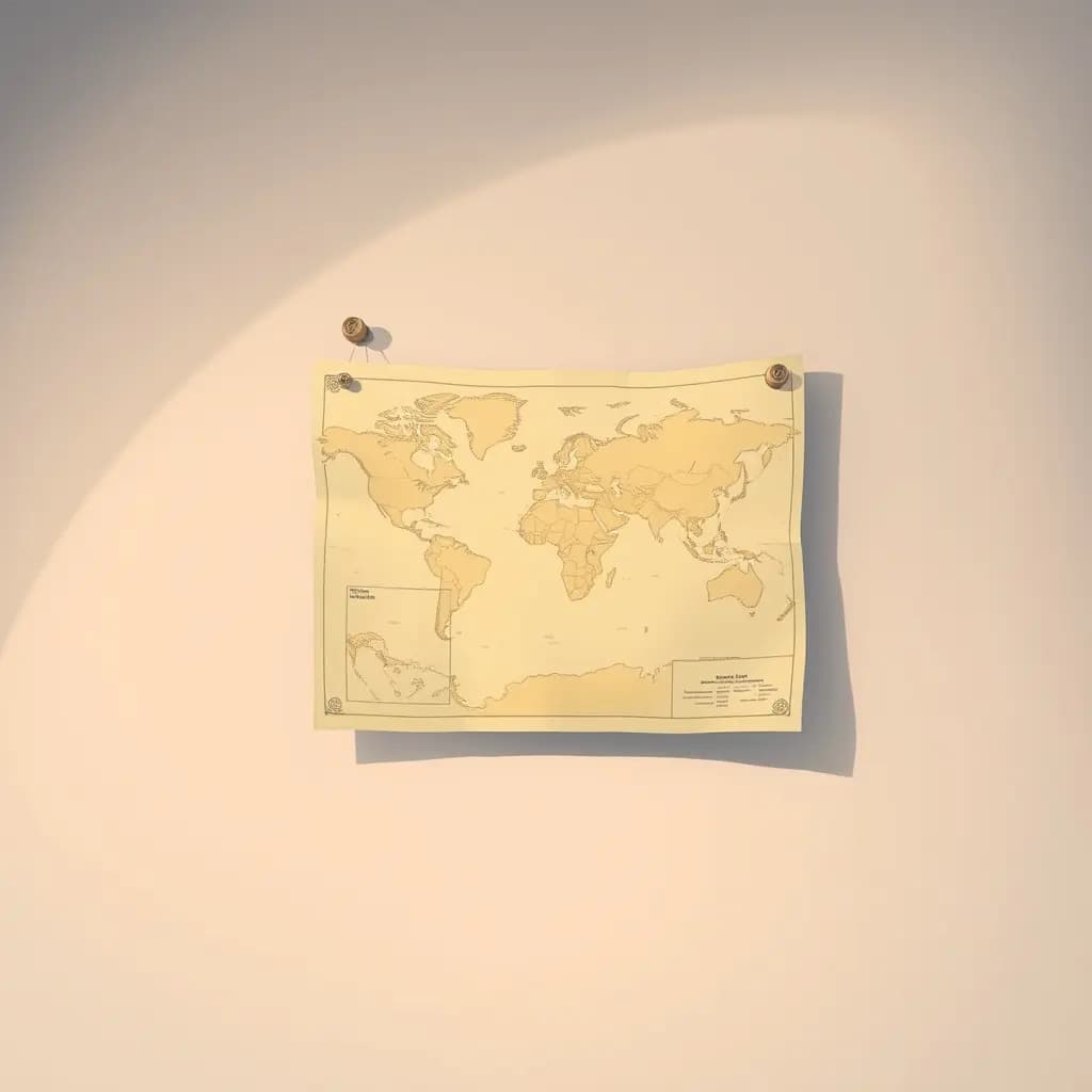 Dream illustration: Misplaced map pinned to a wall