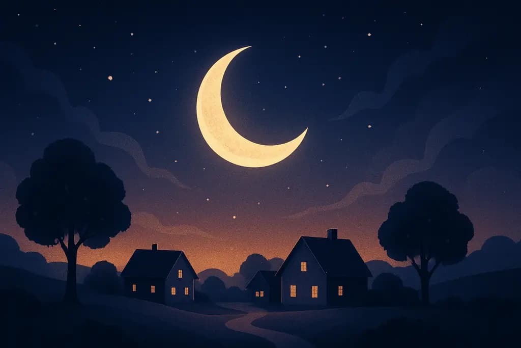 Dream illustration: Moon Above a Quiet Village