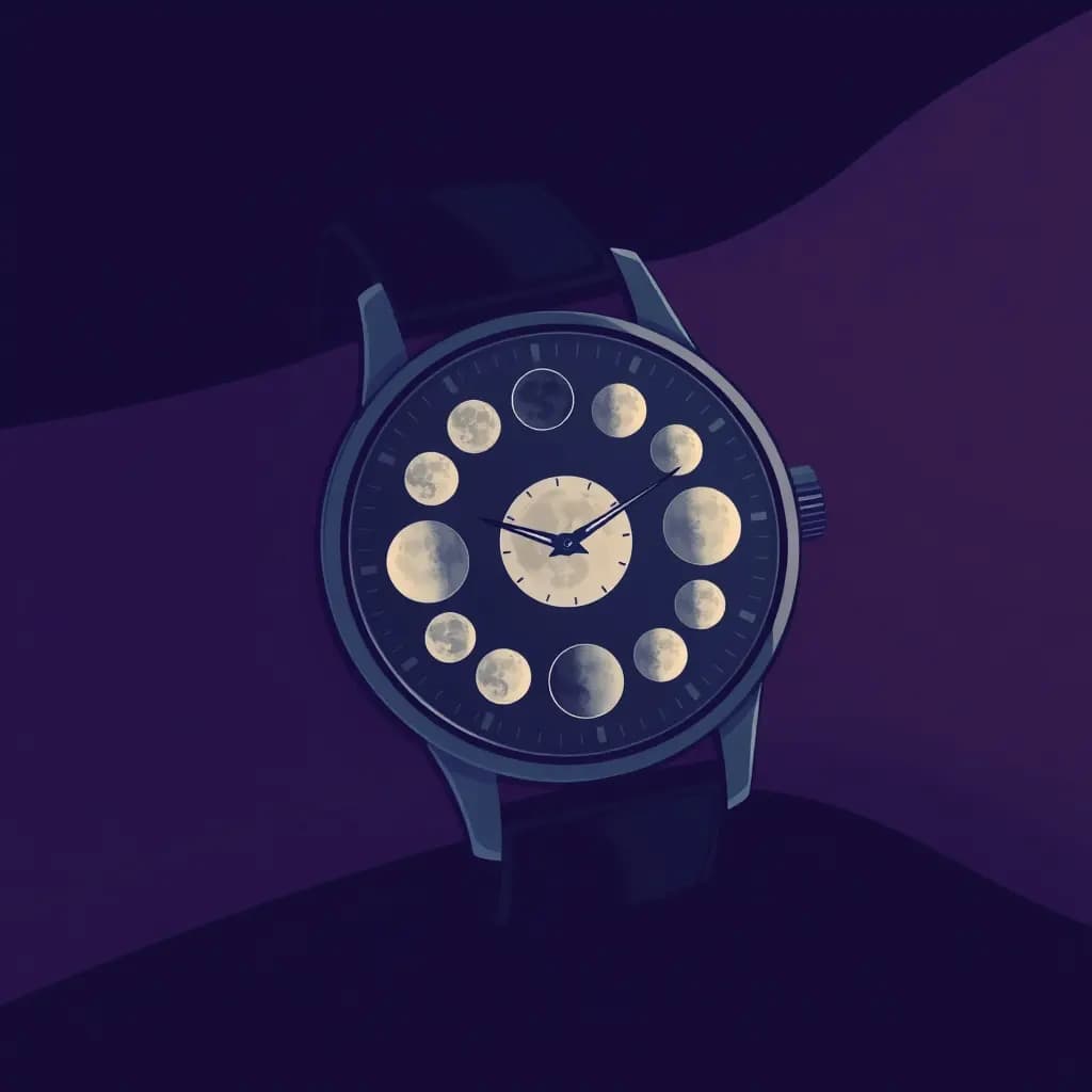 Dream illustration: Moon phases on wristwatch