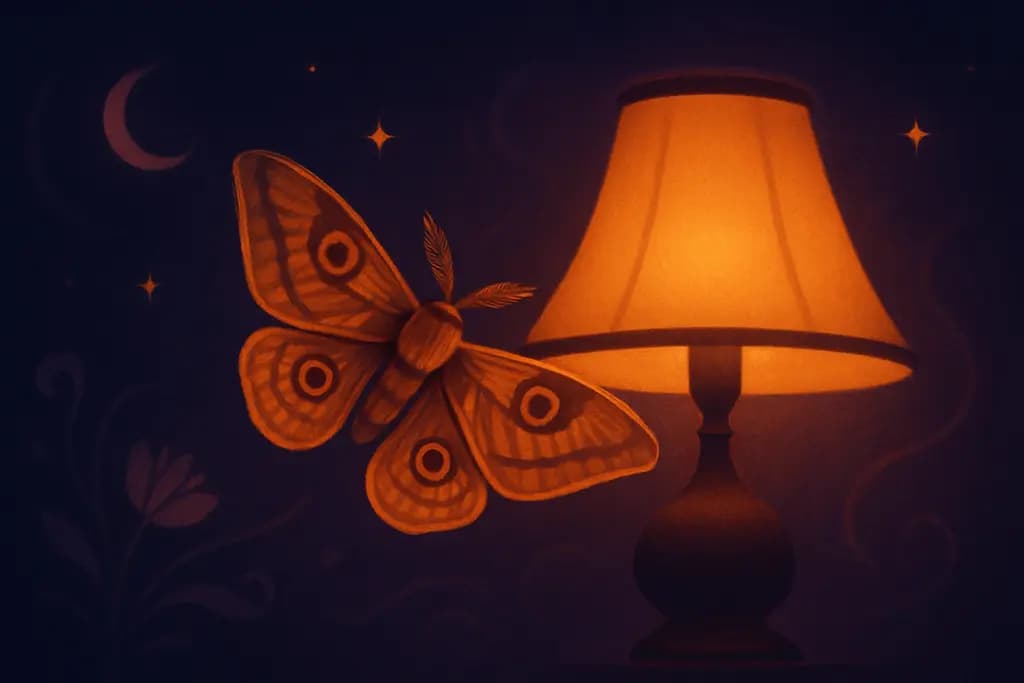 Dream illustration: Moth circling a lamp
