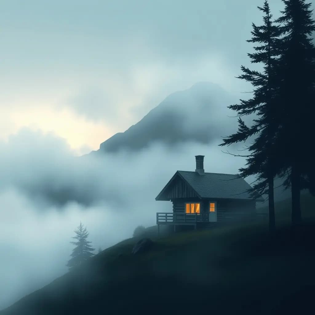 Dream illustration: Mountain cabin in fog