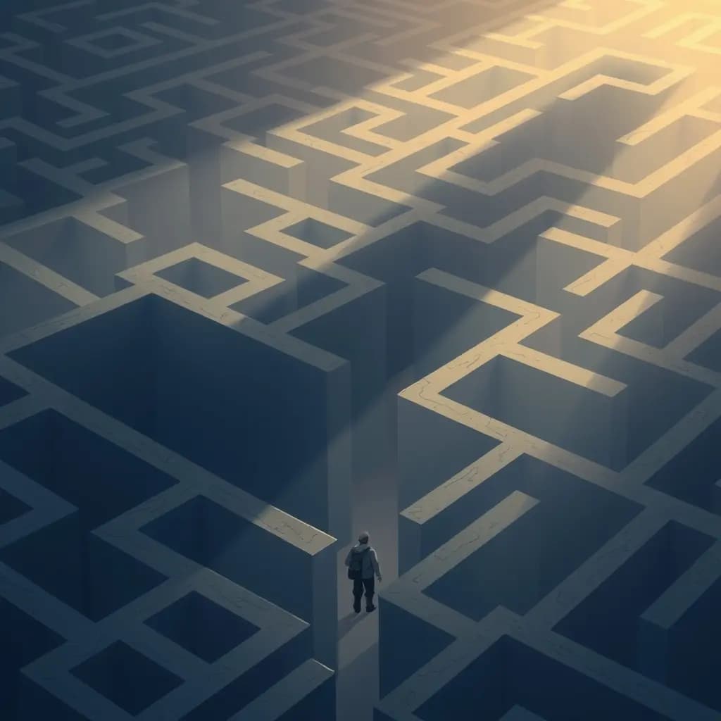 Dream illustration: Navigating a complex labyrinth or maze