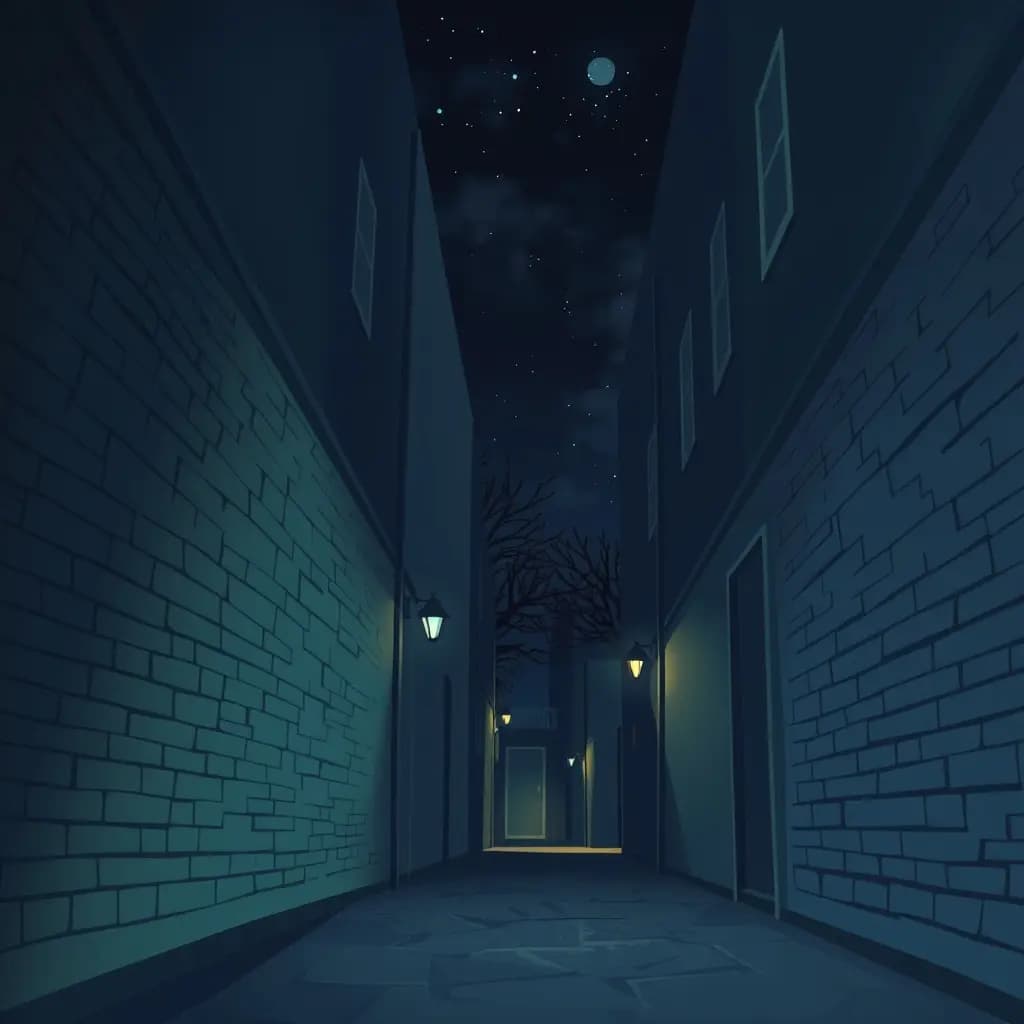 Dream illustration: Nighttime alley with flickering lights