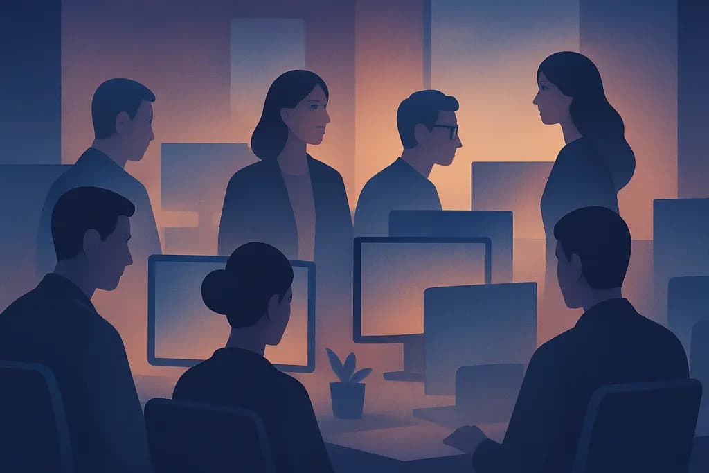 Dream illustration: Office full of unknown coworkers