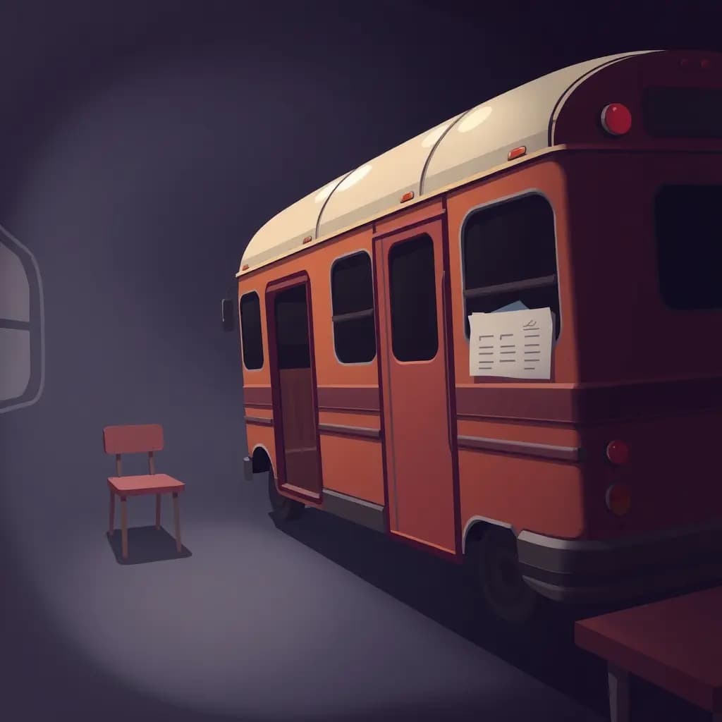 Dream illustration: Old school bus or classroom from childhood