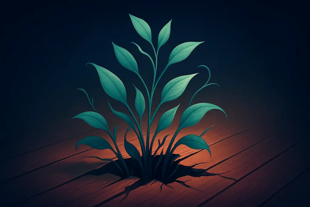 Dream illustration: Plants growing rapidly through floorboards