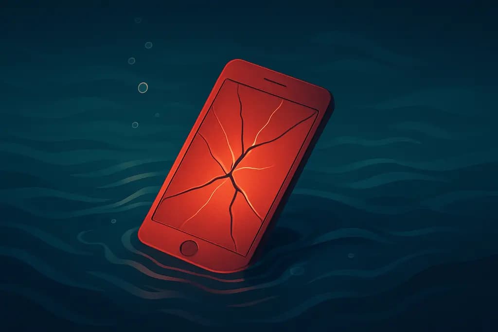 Dream illustration: red broken phone screen in water dream