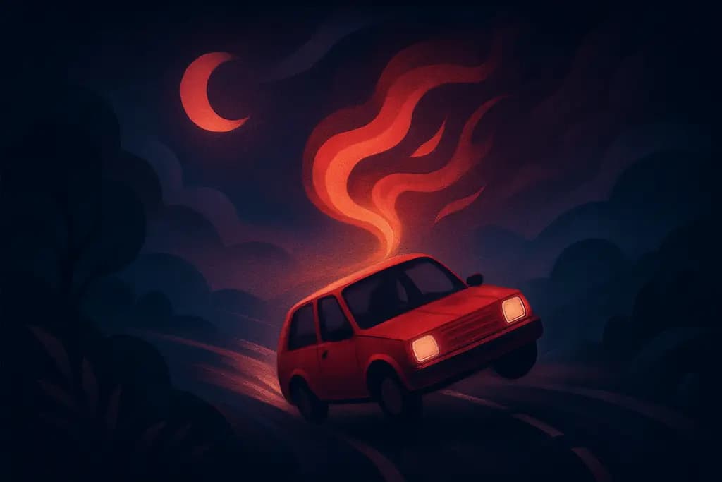 Dream illustration: red dream about driving out of control