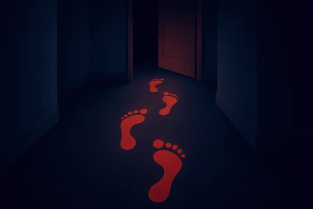 Dream illustration: red footsteps with no one visible