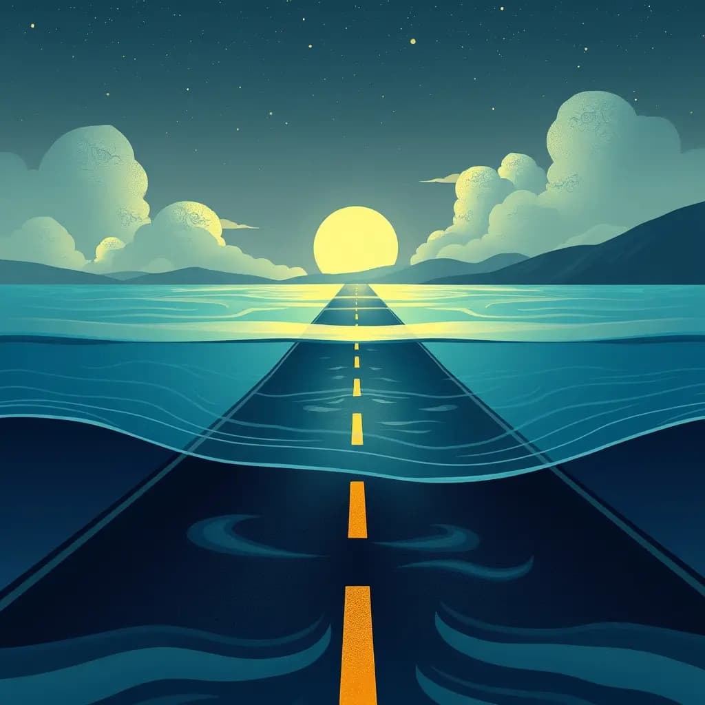 Dream illustration: Road turns into water
