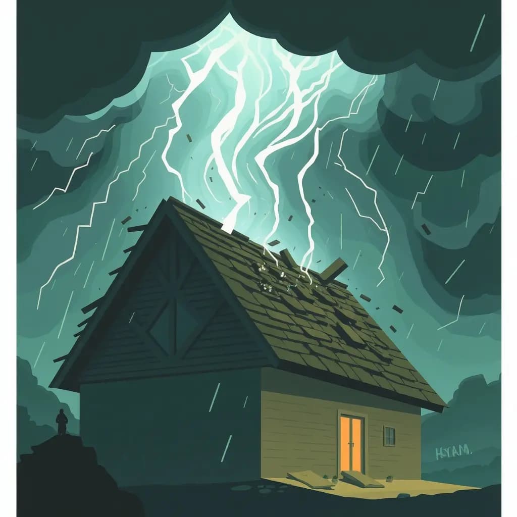 Dream illustration: Roof collapsing in storm