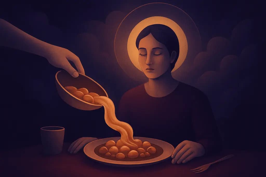 Dream illustration: seeing being served a meal that never finishes