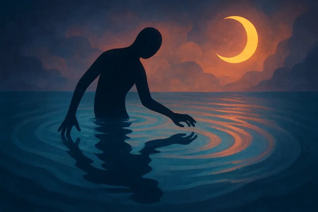 Dream illustration: shadow acting on its own in water