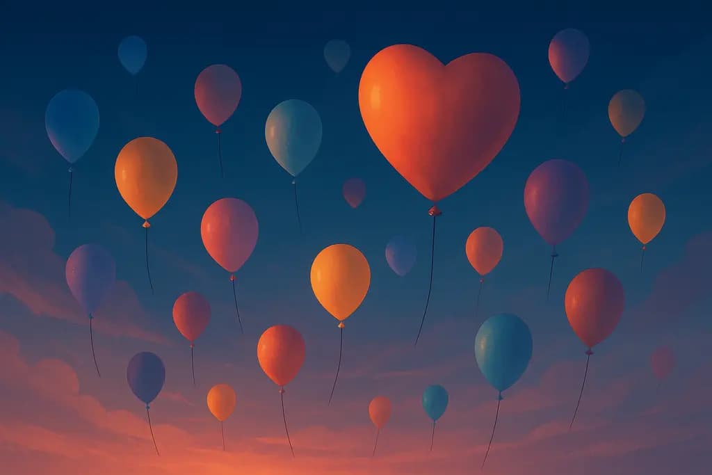 Dream illustration: Sky full of colorful balloons