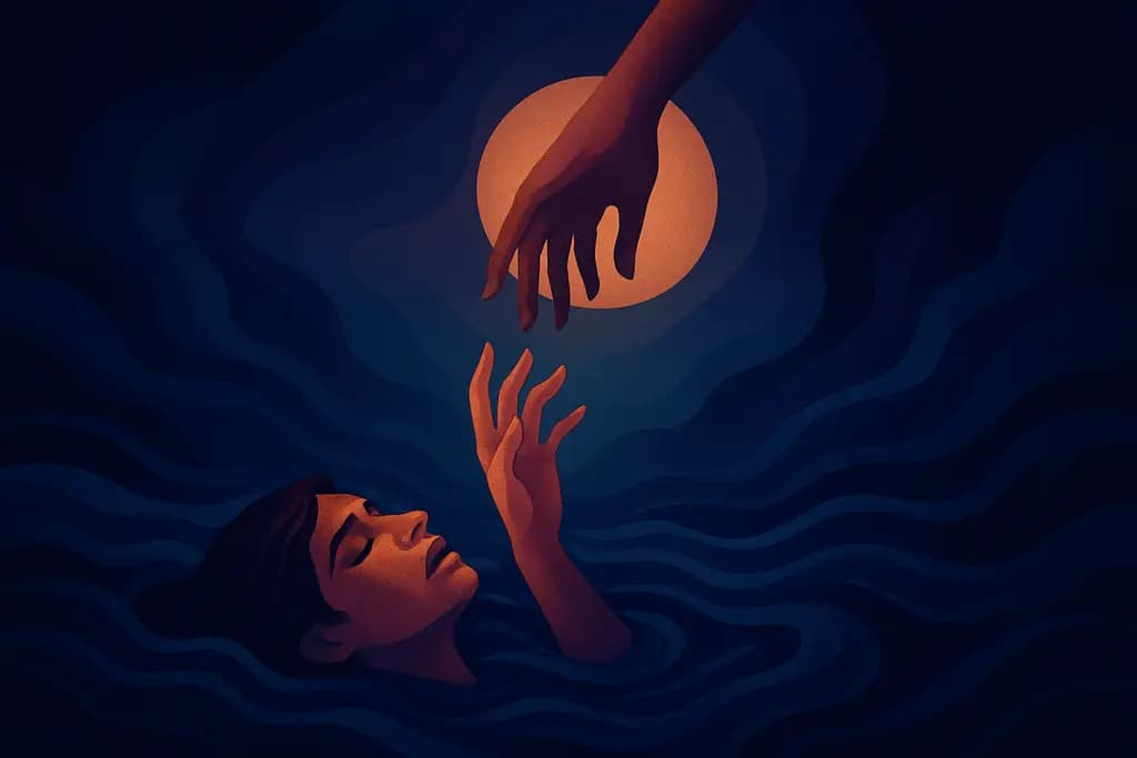Dream illustration: someone drowning grabbing me in dream