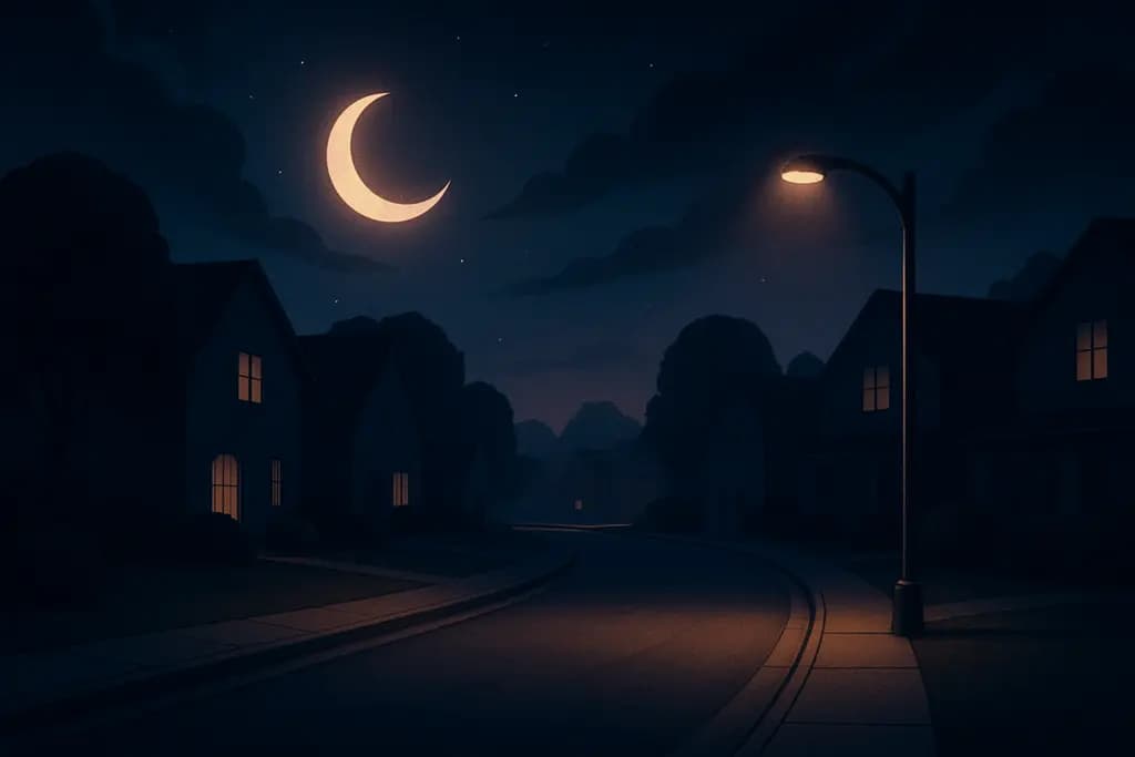 Dream illustration: Suburban street at night