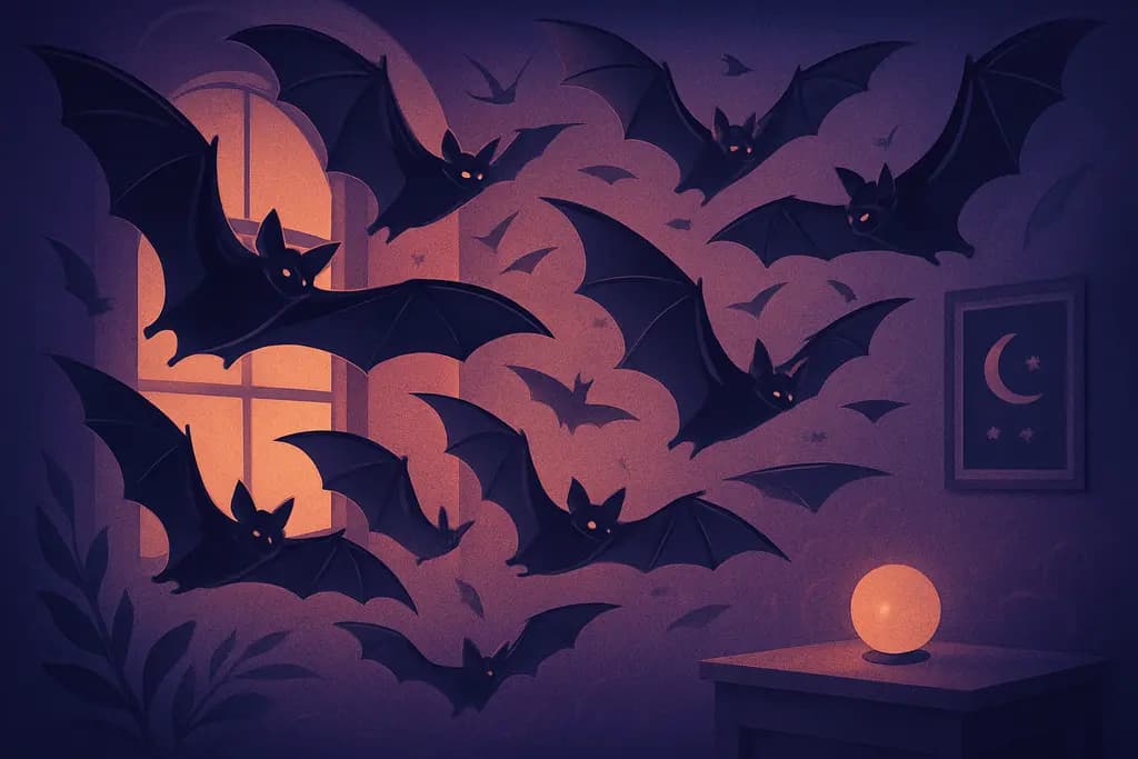 Dream illustration: Swarm of bats in a room