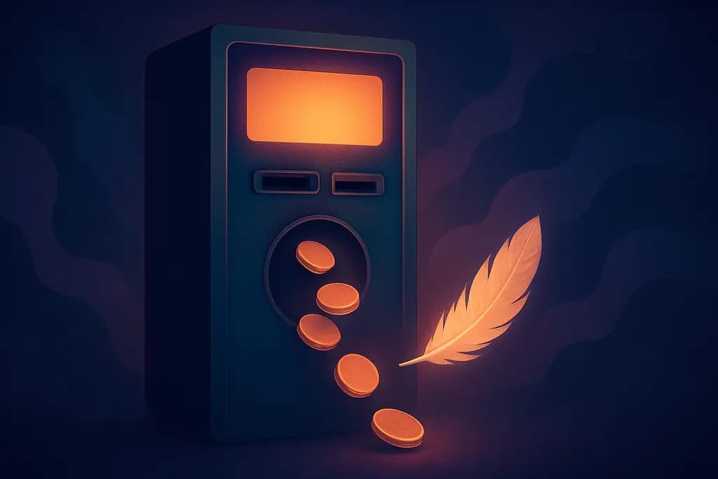 Dream illustration: Ticket machine swallowing coins and spitting out feathers