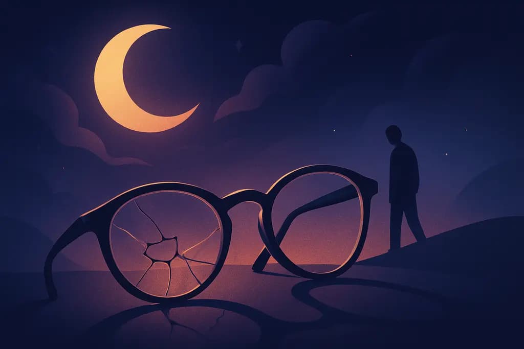 Dream illustration: two broken eyeglasses found in dream
