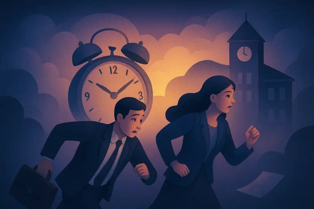 Dream illustration: two people being late to work dream