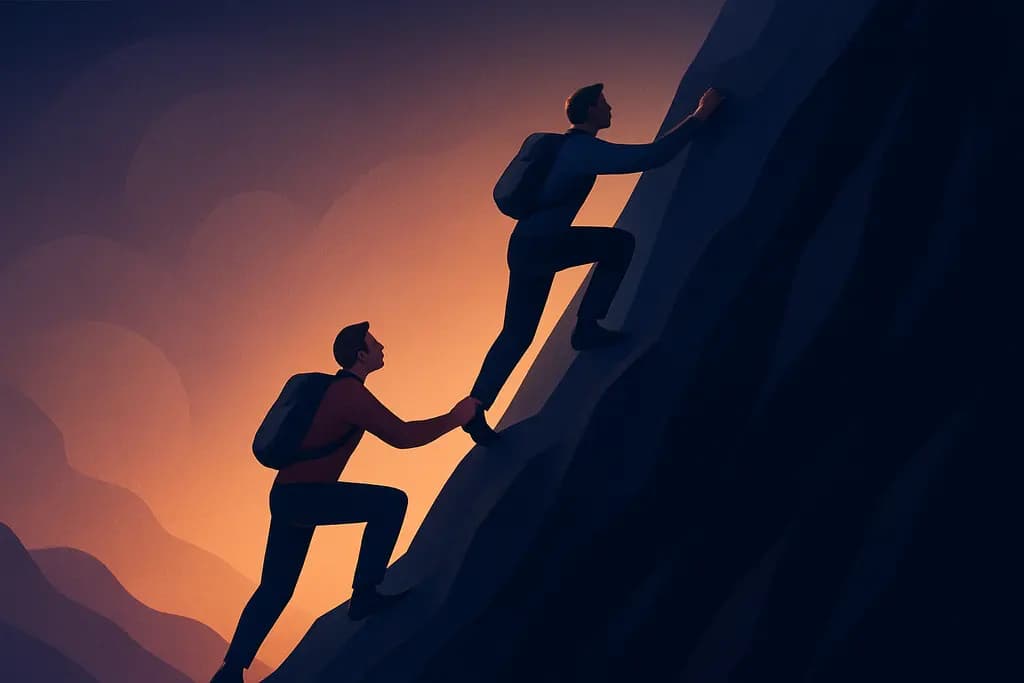 Dream illustration: two people climbing with no top in sight dream