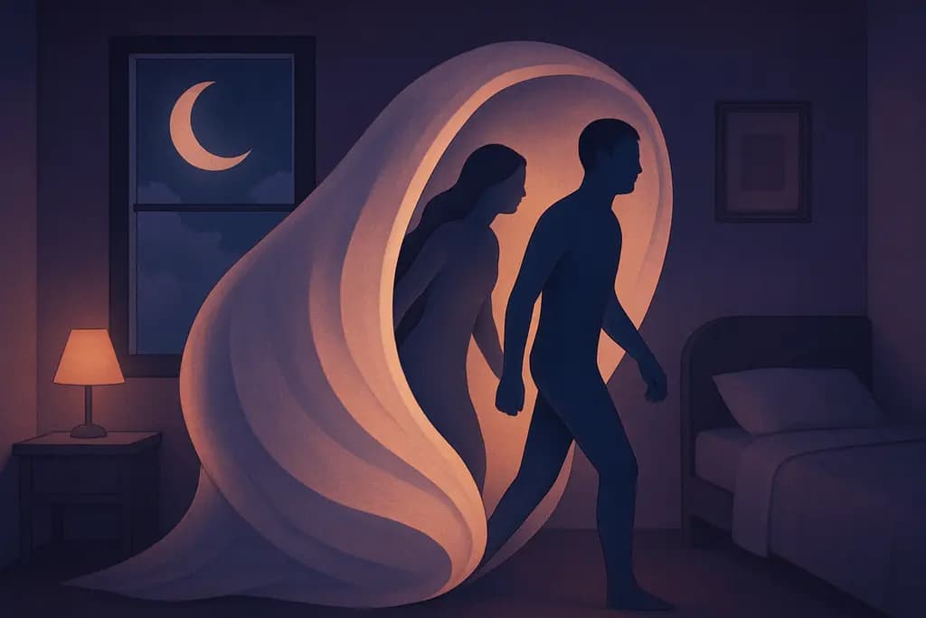 Dream illustration: two people emerging from a cocoon in a house dream meaning