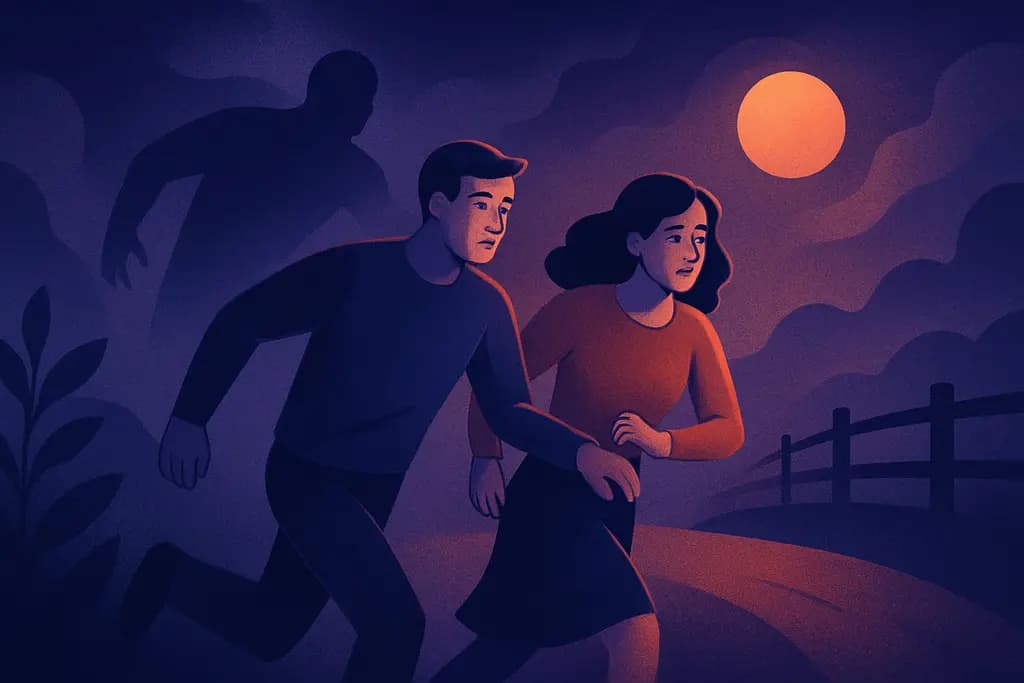 Dream illustration: two people escaping danger dream