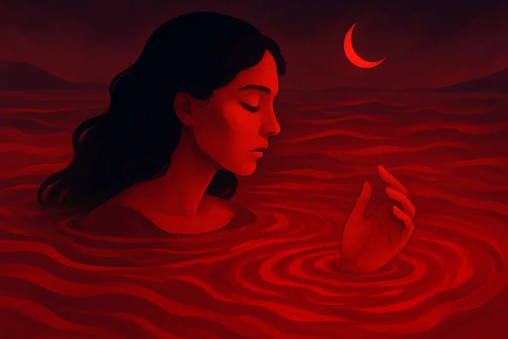 Dream illustration: vivid red all around in water dream