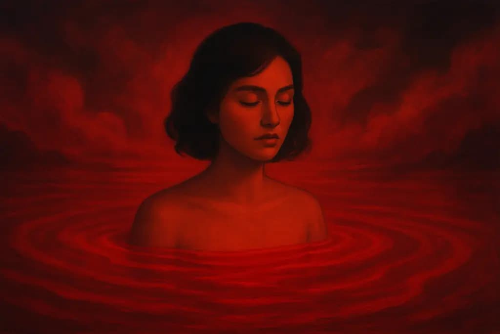 Dream illustration: vivid red all around in water